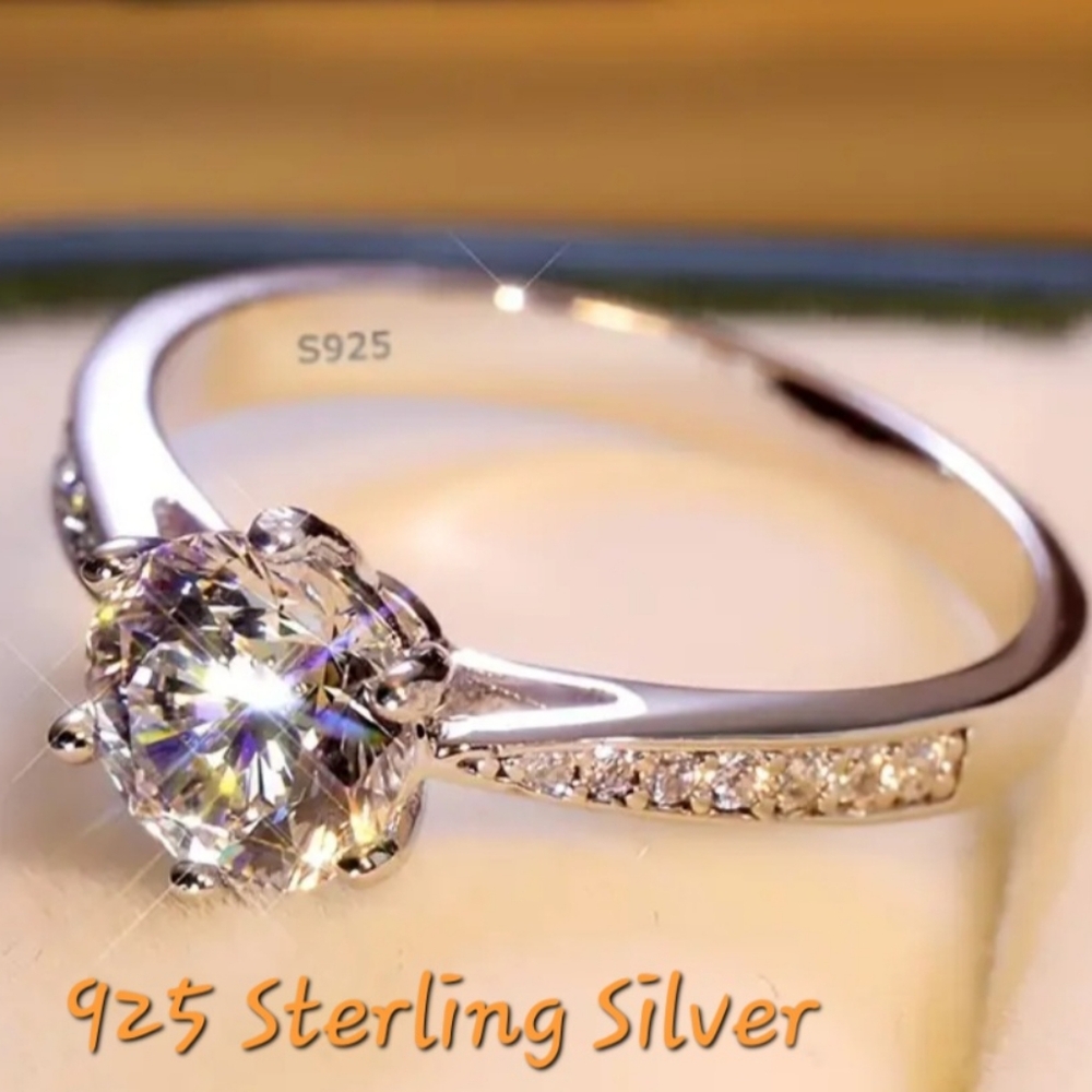 Stunning 925 Sterling Silver 1 Carat Stone Ring. Size 7 Fast Ship Hypoallergenic